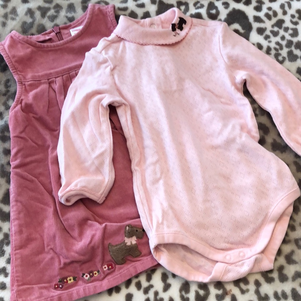 2006 Gymboree Pink Turtleneck Onesie & Corduroy Dress Dog 12-18 Months